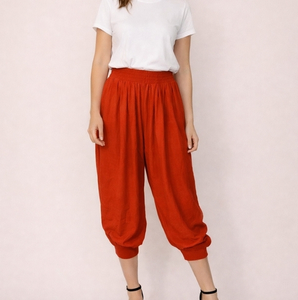 Cache Pants - VTG CACHE 1980s Linen Harem Style Cropped High Waist Festival Pants
